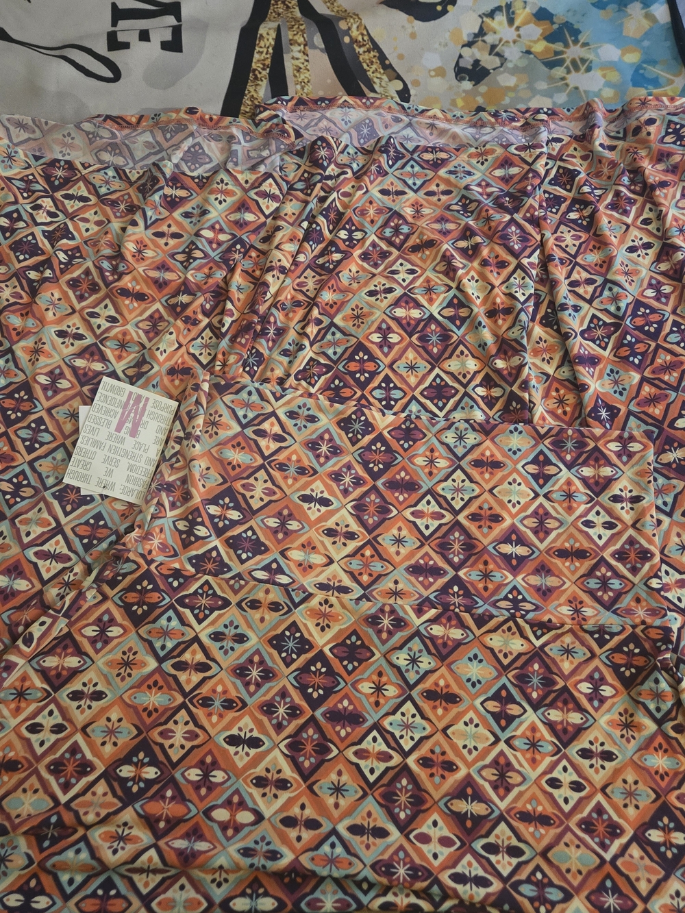 LuLaRoe Geometric Tile Print in Orange, Purple and Teal